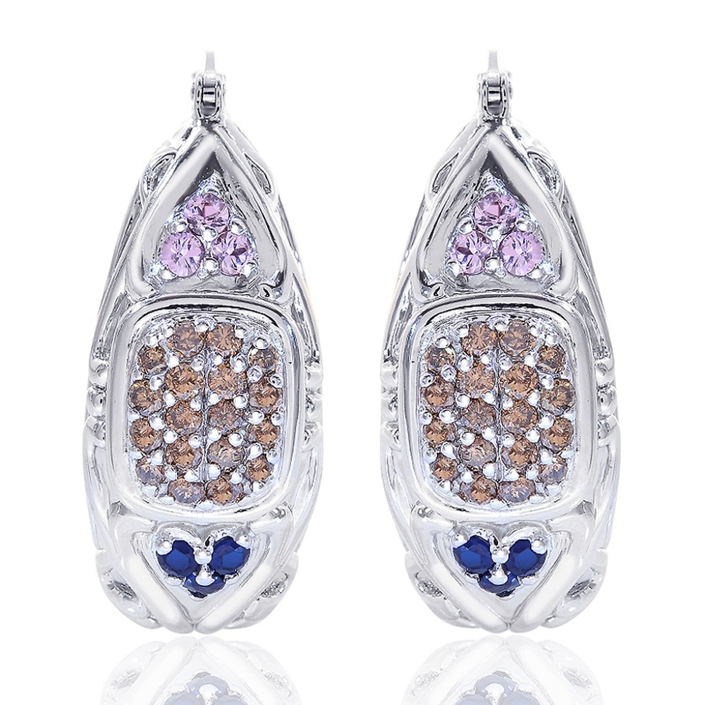 0.75 Ct Cognac Diamonds & Sapphires Earrings 14K